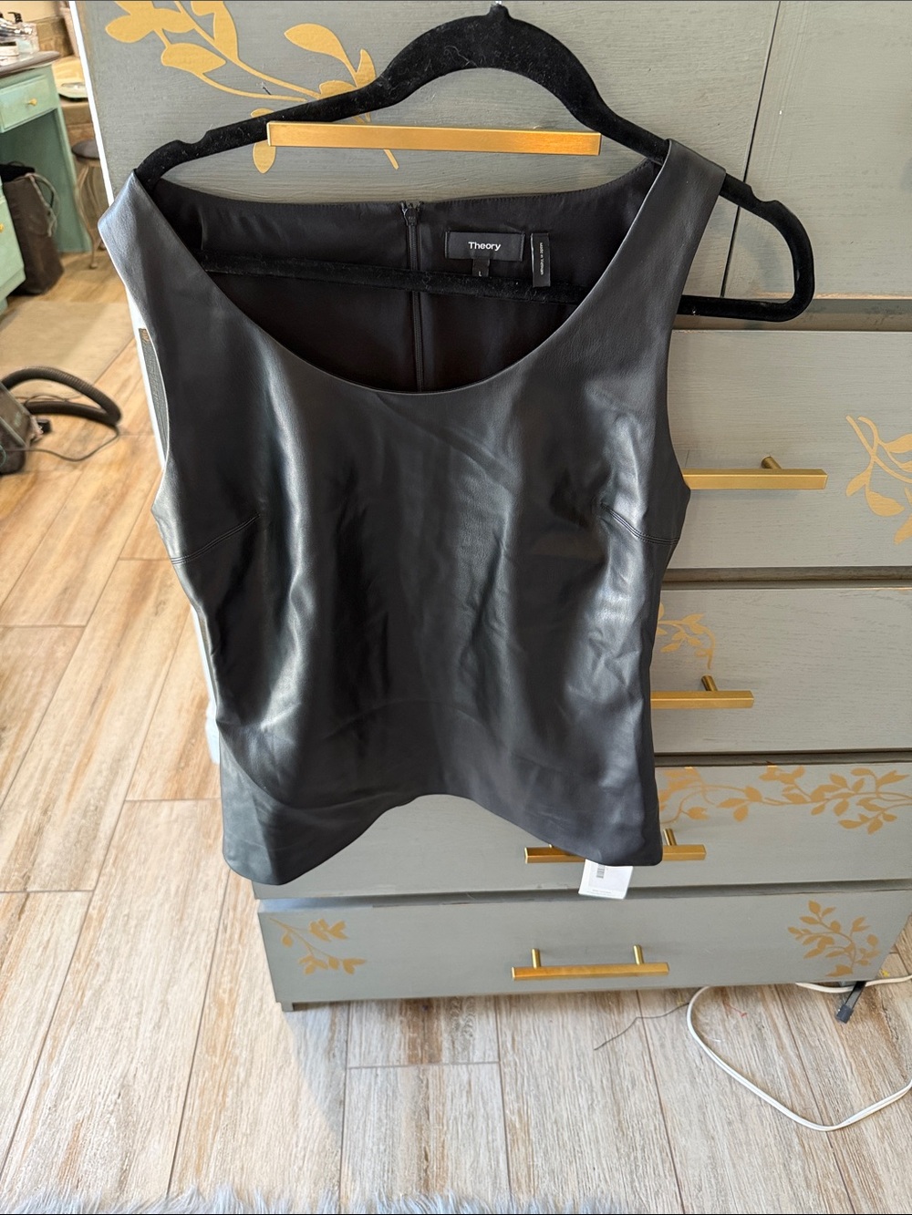 Theory Black faux Leather Scoop-Neck Camisole